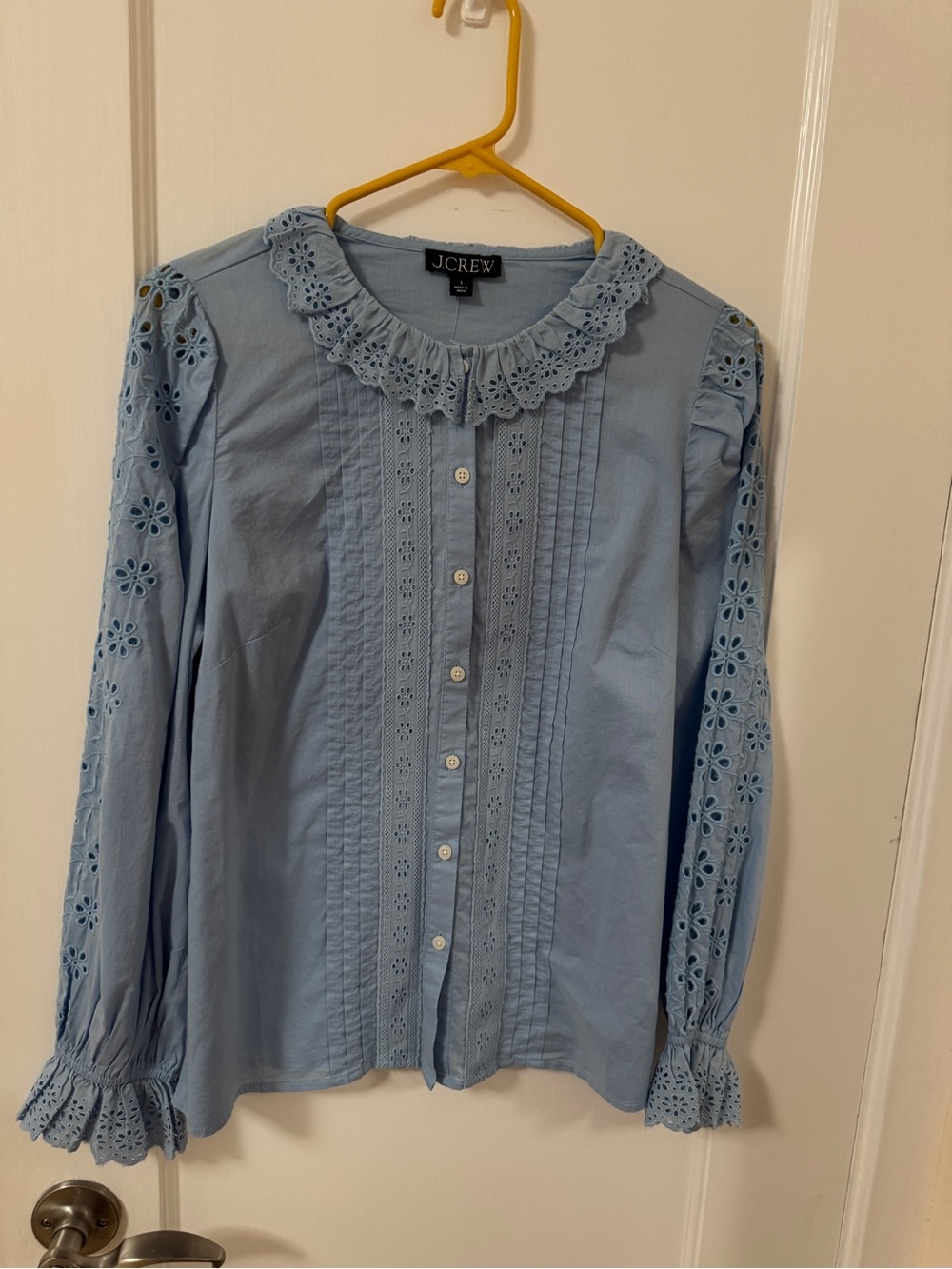 J. Crew Pale Blue Eyelet Cotton Button-Down Blouse